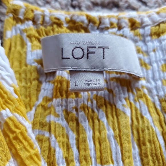 REDUCED!! LOFT Flowy Mustard yellow and white tank - Picture 2 of 7